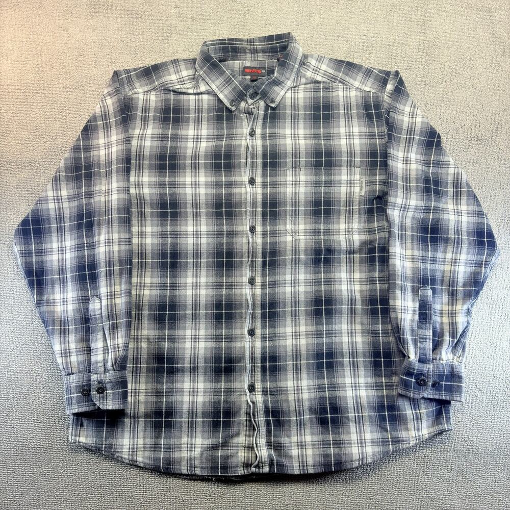 Wolverine Flannel Shirt Men's XXL Black Plaid Long Sleeve Cotton Brushed Work